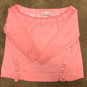 Peach off the shoulder long sleeve shirt